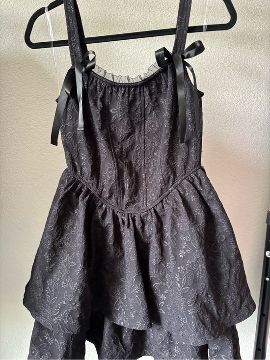 Trixxi Dresses & Skirts - Trixxi Black Floral Jacquard Party Dress with Ribbon Straps